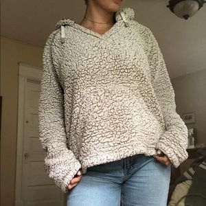 Cream colored hooded fleece